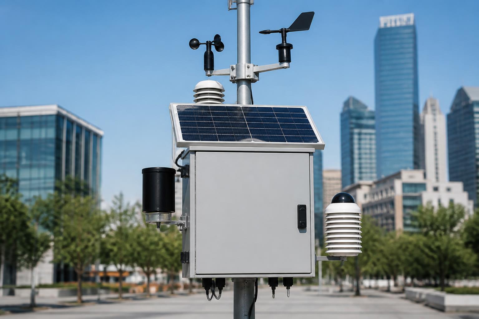 Gabinete IoT ambiental Dubiot con panel solar y sensores